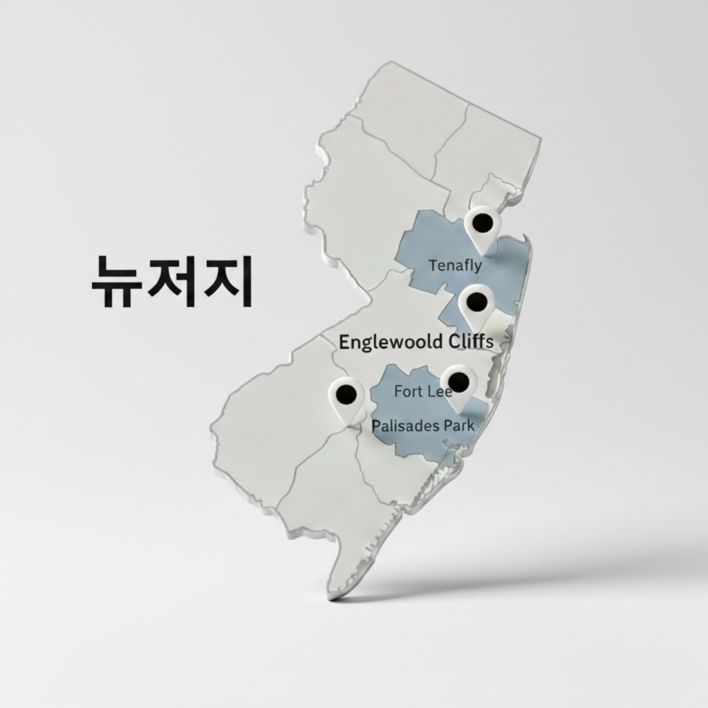 뉴저지 내 집 마련 전 필수 체크: 주요 타운별(Fort Lee, Tenafly 등) 특징과 예상 재산세 총정리 3 nj major cities 3d map